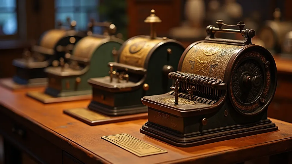 Display of antique adding machines