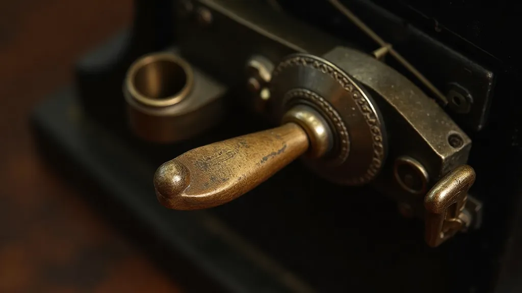 Close-up of a brass lever from a vintage adding machine