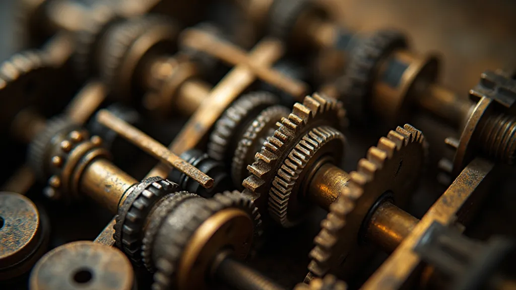 Close-up of antique adding machine gears.