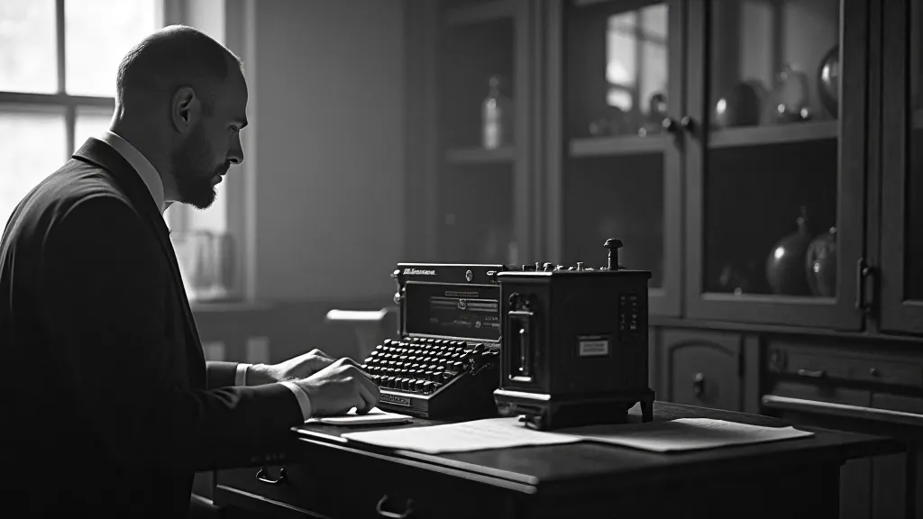 Man cleaning a Brunsviga Type 1 in a vintage office