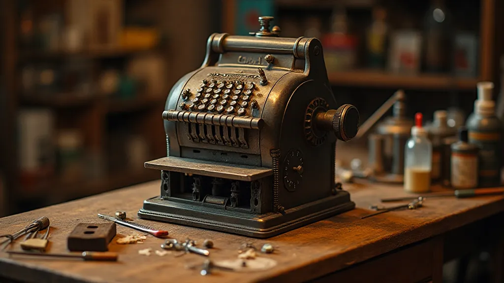 Vintage Colt adding machine on a workbench