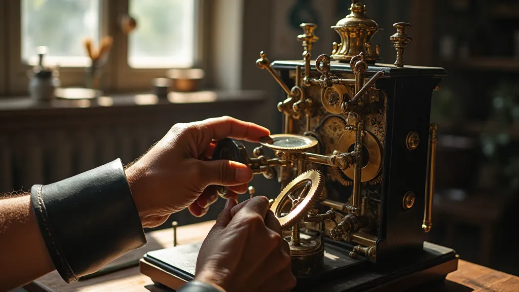 Detailed view of an adding machine's gears and levers