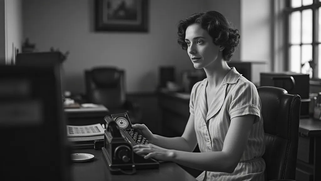 Vintage office worker operating an adding machine