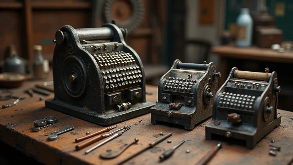 Vintage adding machine repair workshop